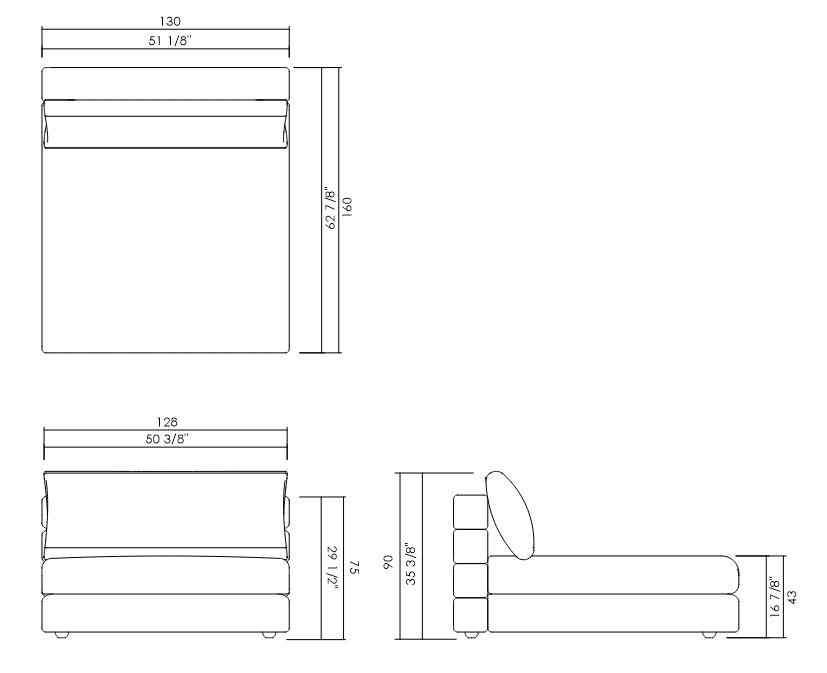 CHAISE SEM BRAÇO ABITO 130 CM