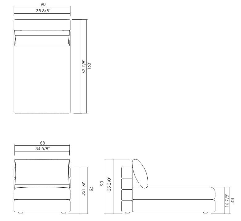 CHAISE SEM BRAÇOS ABITO 90 CM