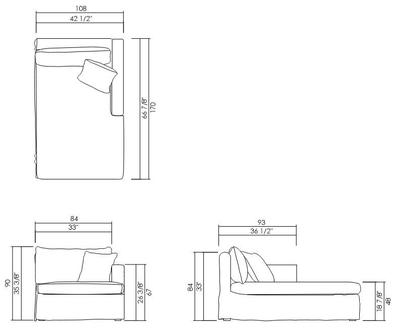 CHAISE PARKA DIR/ESQ 108 CM