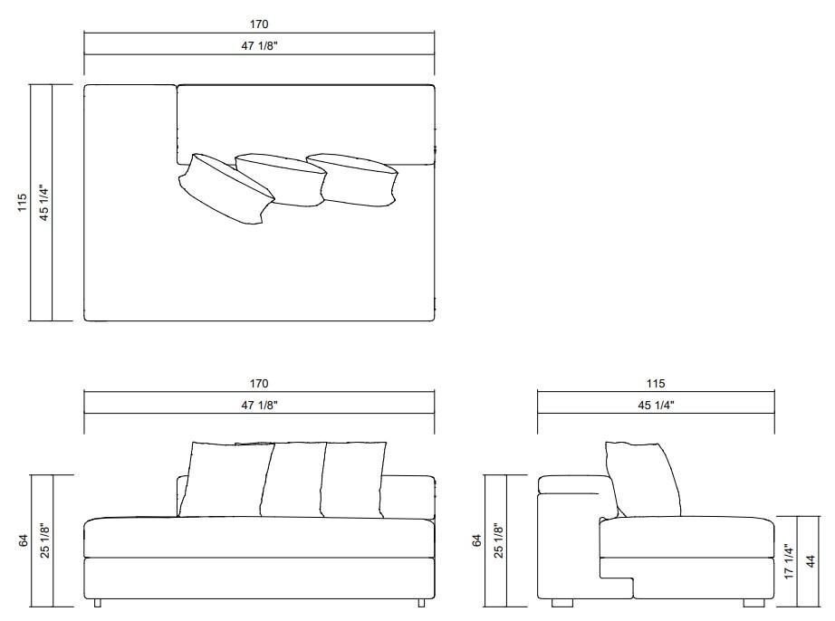 AMBROSI HALF BACKREST MODULE 66 7/8"