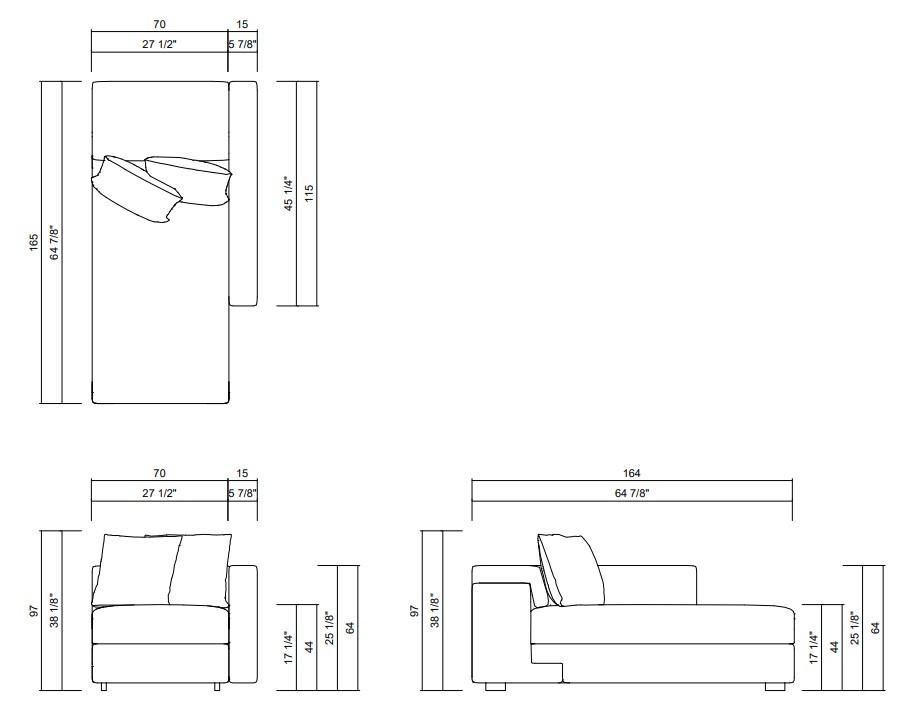 AMBROSI CHAISE SEAT 27 1/2" ARM 5 7/8”