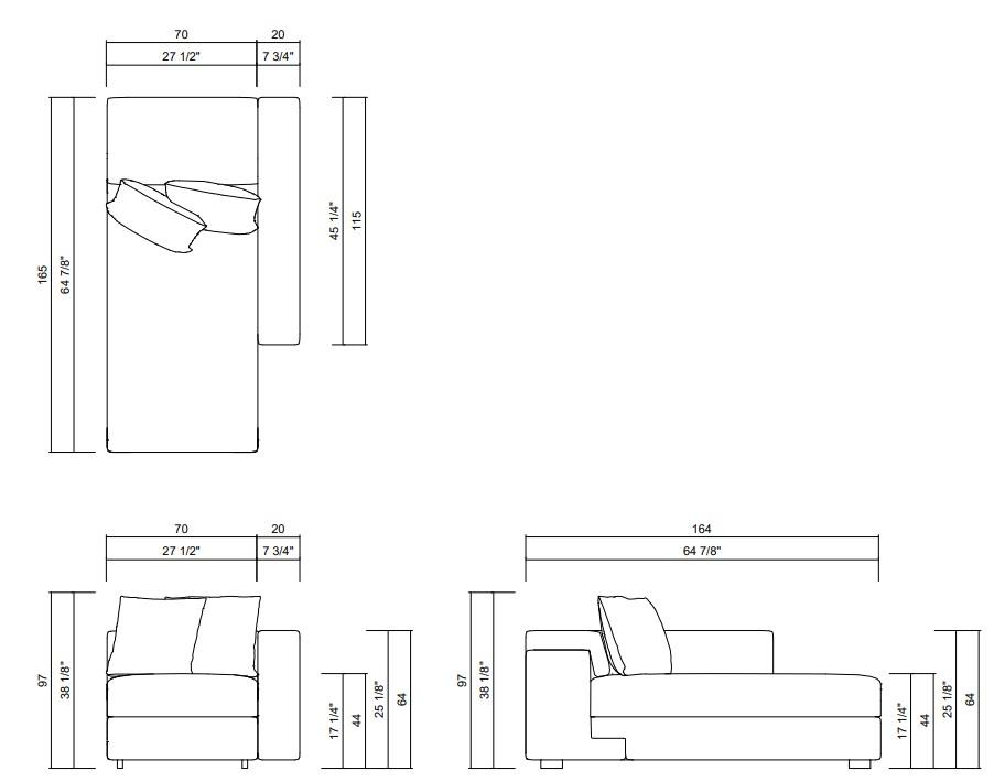 AMBROSI CHAISE SEAT 27 1/2" ARM 7 3/4”