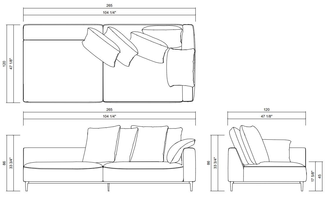 MODULO DIR ESQ 2 ASSENTOS 265 X 120 CM BENVENUTO