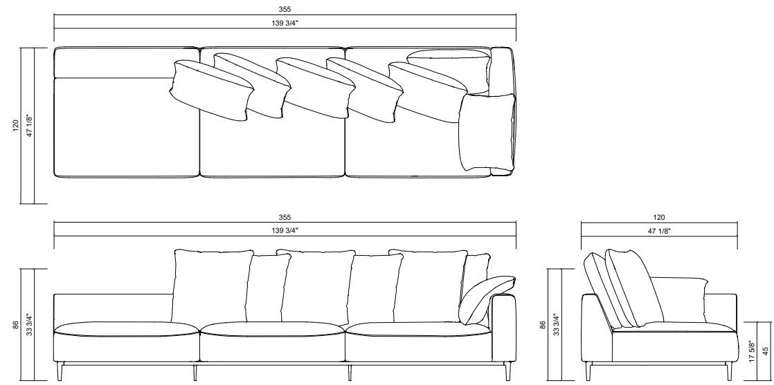 BENVENUTO MODULE LEFT RIGHT 3 SEATS 139 3/4" X 47 1/8"