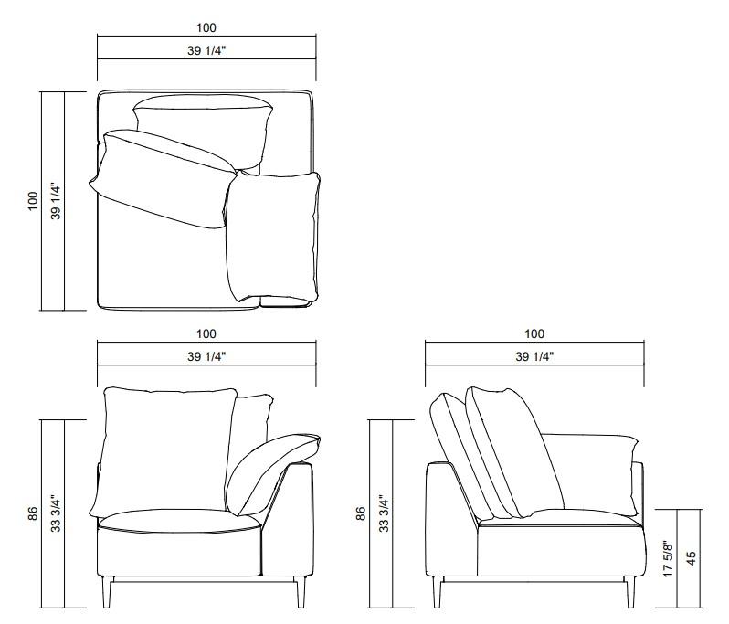 BENVENUTO CORNER 39 1/4” X 39 1/4"