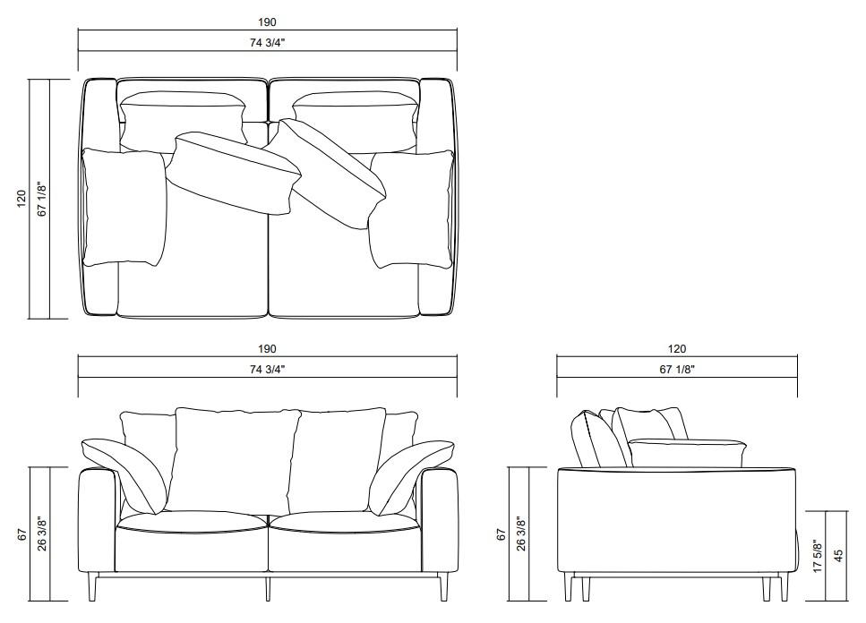 BENVENUTO SOFA 2ST 74 3/4" X 47 1/8"