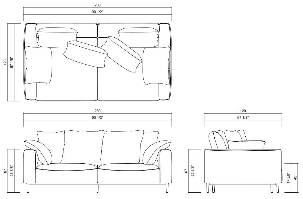 BENVENUTO SOFA 2ST 74 90 1/2" X 47 1/8"