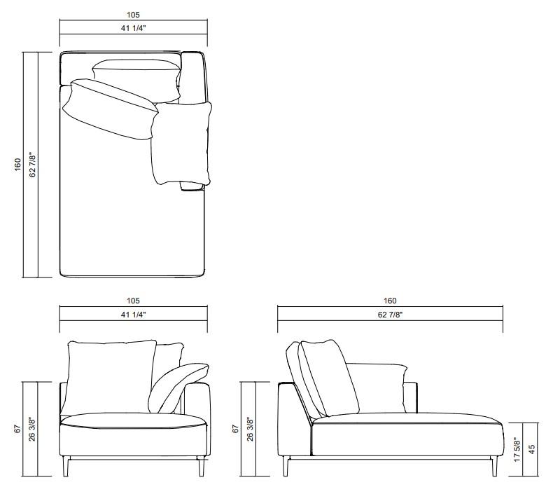 BENVENUTO CHAISE LEFT RIGHT 41 1/4" ARM 39 1/4"