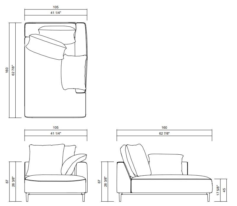 BENVENUTO CHAISE LEFT RIGHT 41 1/4" ARM 47 1/8"