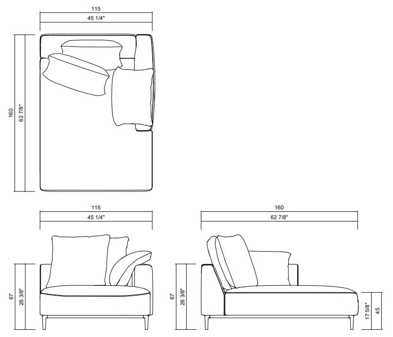 BENVENUTO CHAISE LEFT RIGHT 45 1/4" ARM 39 1/4"