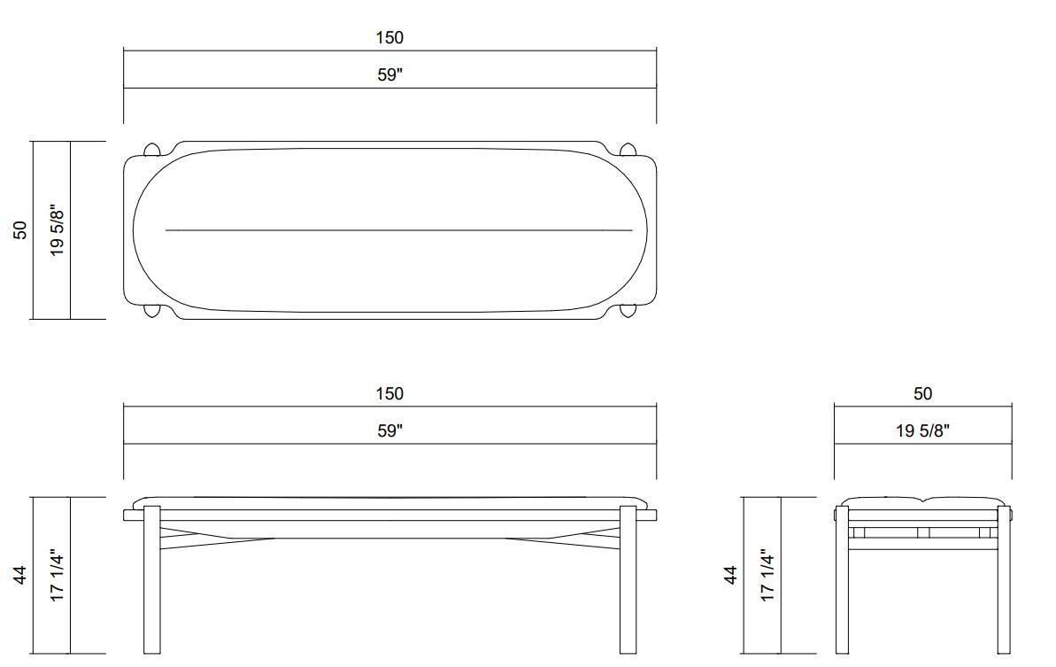 BANCO TAPIZADO 150 CM GIANDUIA