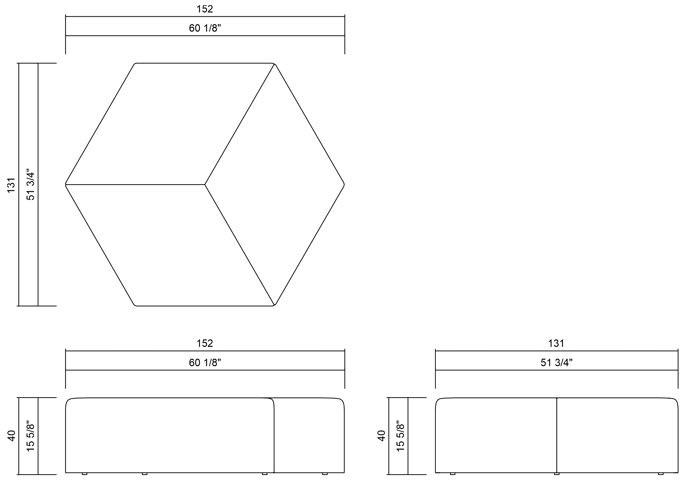 HEXAGONAL SEAT 59 3/4" ATOL