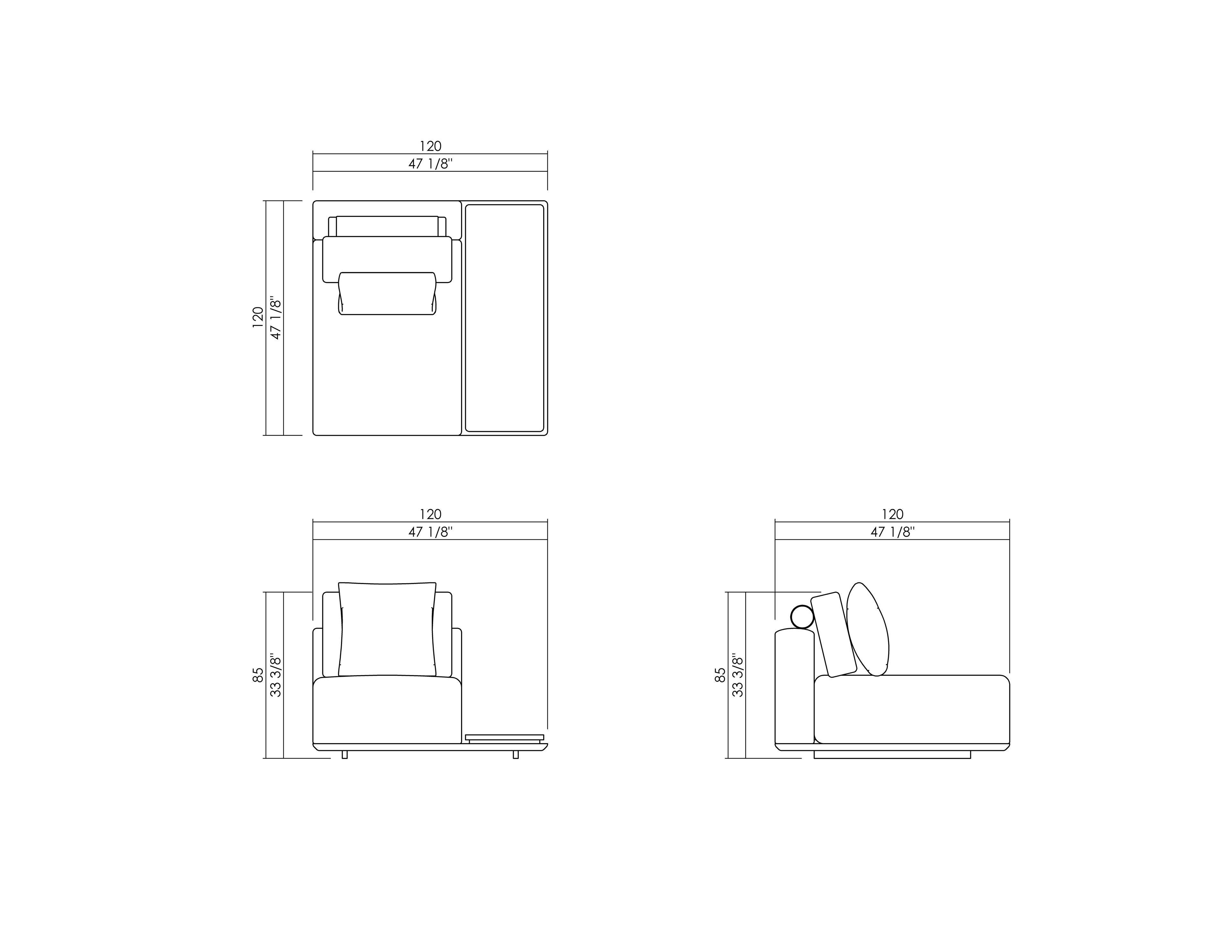 GALILEO ARMLESS MODULE WITH 40CM SIDE TABLE 47 1/8”