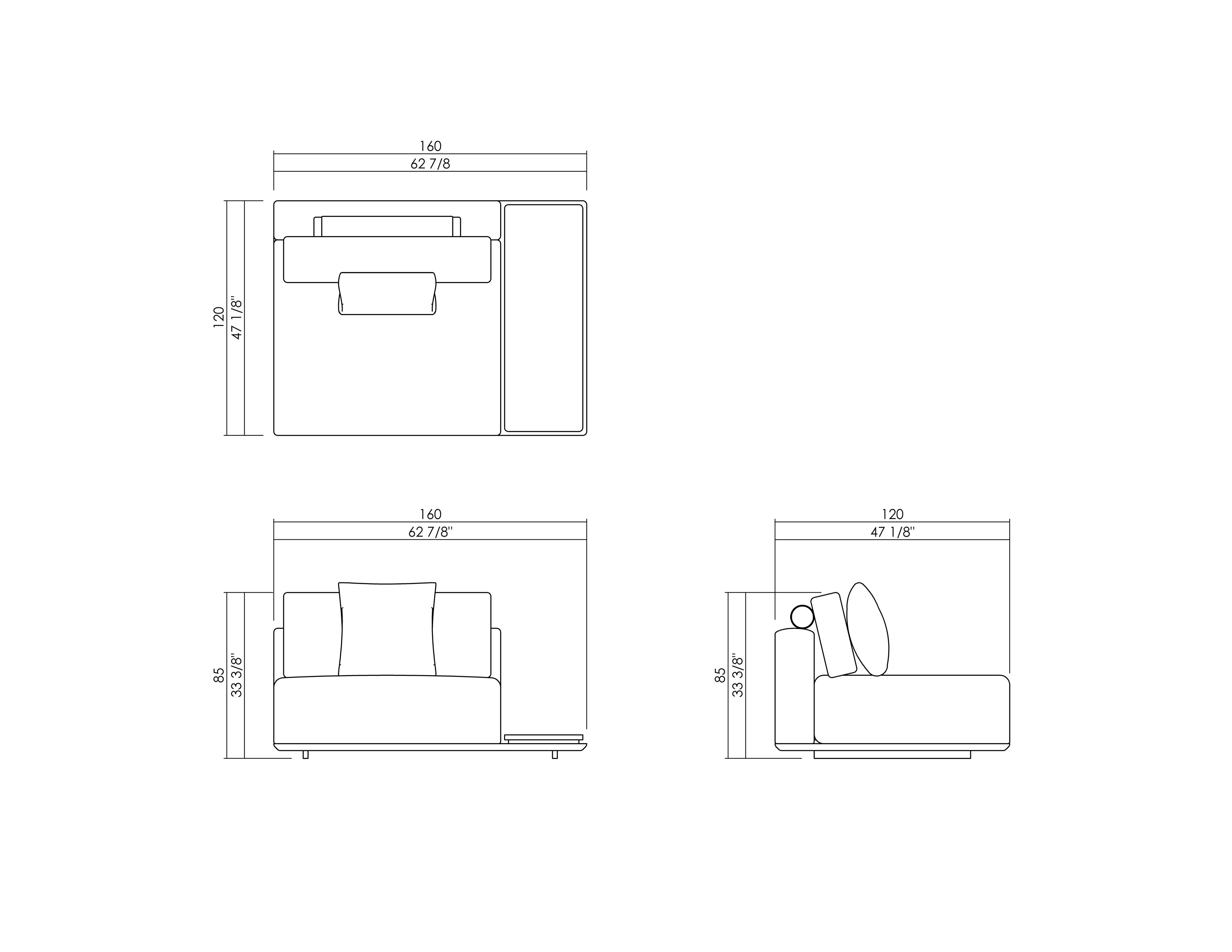 GALILEO ARMLESS MODULE WITH 40CM SIDE TABLE 62 7/8”