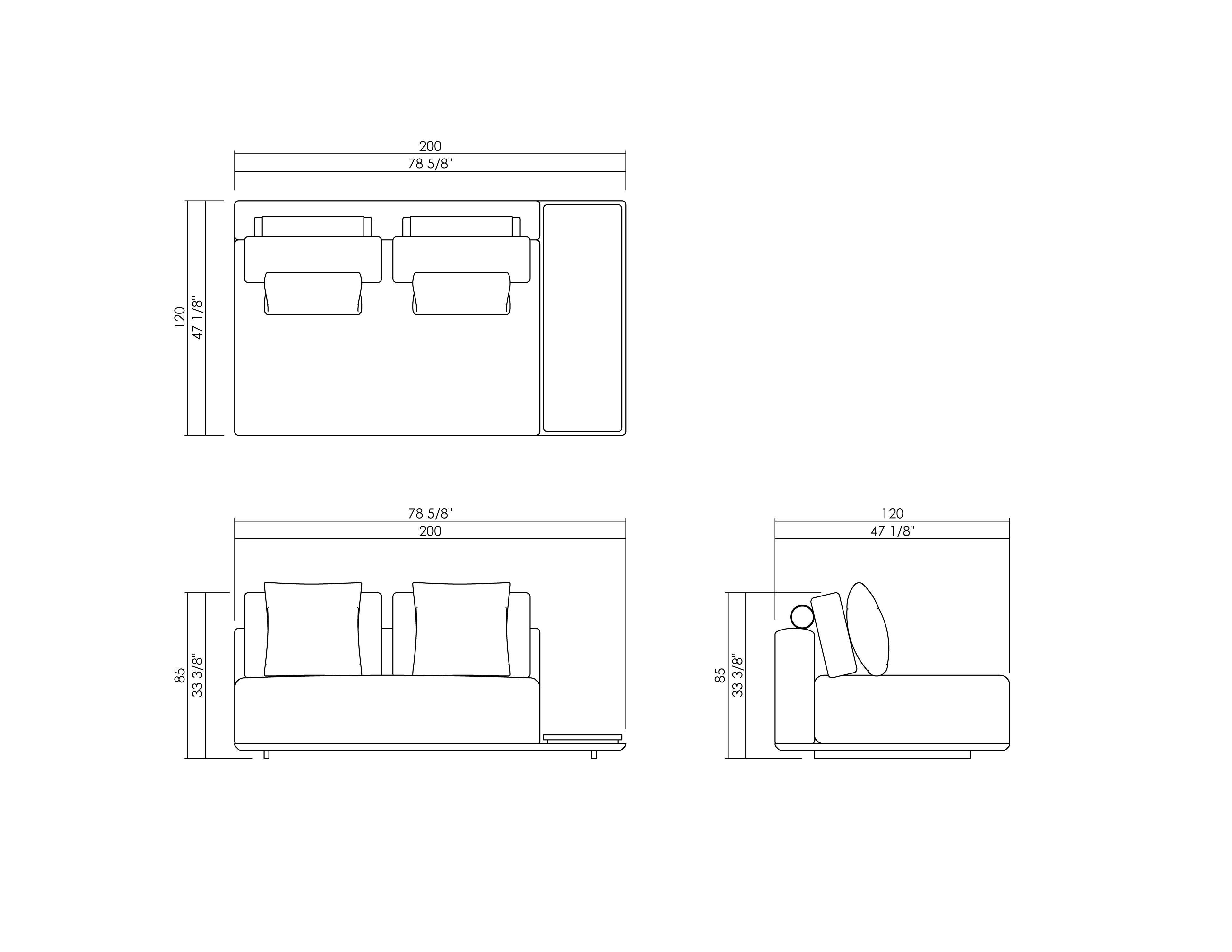 GALILEO ARMLESS MODULE WITH 40CM SIDE TABLE 78 5/8”