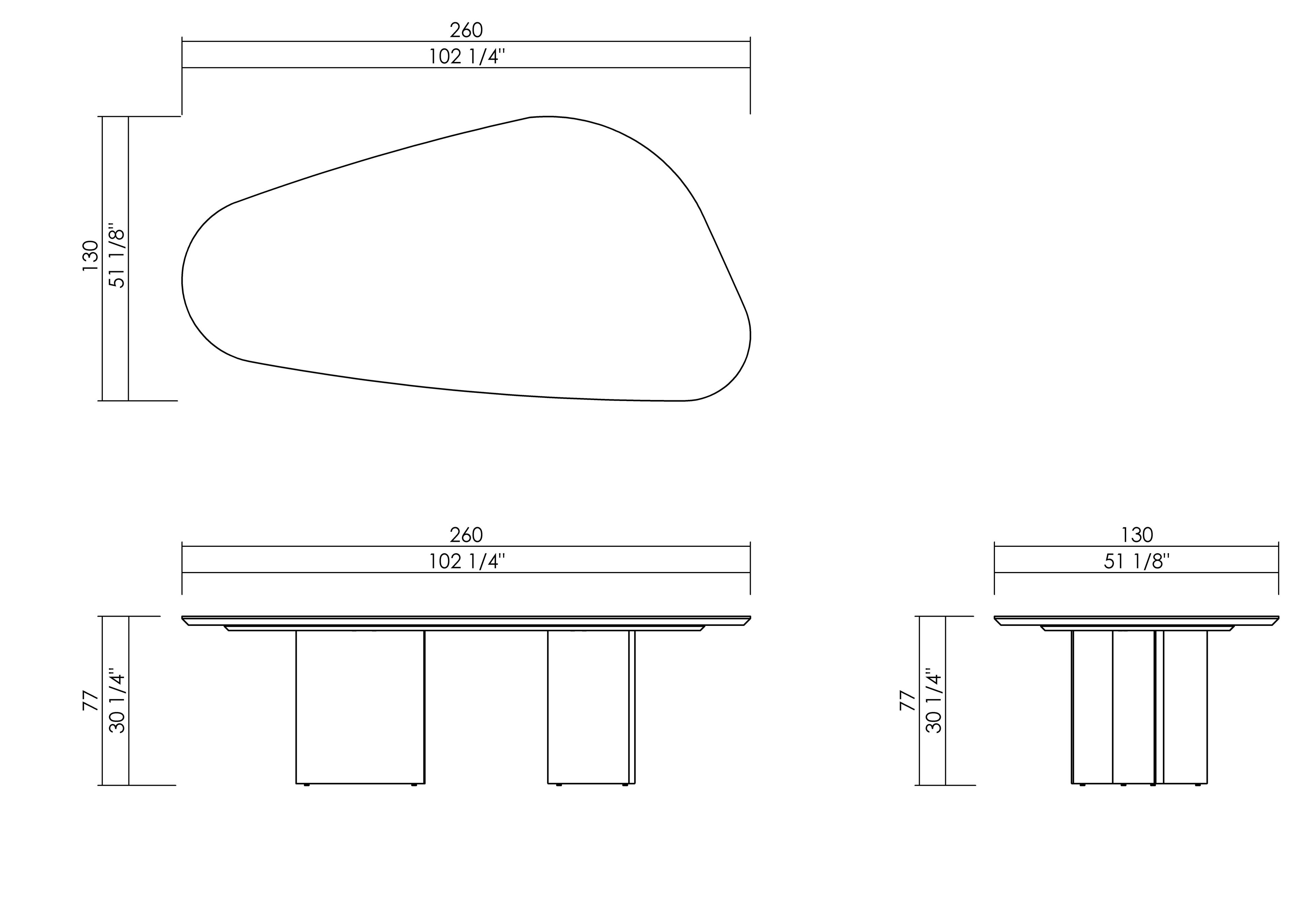 MESA JANTAR ORGÂNICA 260 X 130 CM RUNA